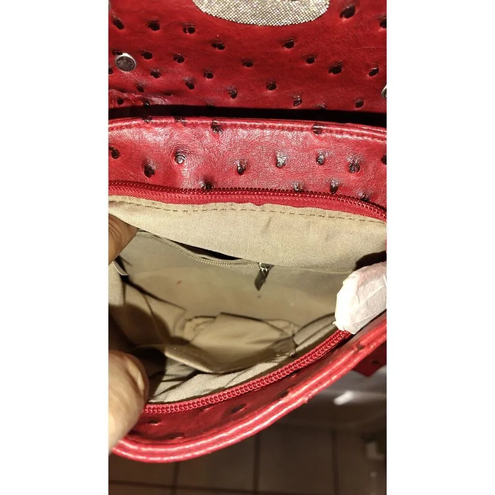 Mini red ostrich Crossbody or top‎ handle small leather like bag